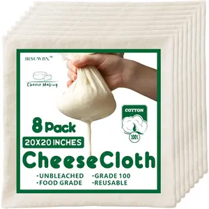 8Pcs Grade 100 Cheese Cloths 20×20 Inch, 100% Unbleached Cotton Butter Muslin, Finished Edge, Reusable Pre-Washed for Straining & Cooking