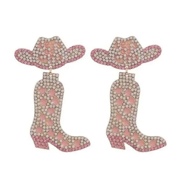 Cowboy Boot Earrings Cowgirl Boots Girls Night Bachelorette Party Light Pink Tan and Gold Statement Earrings