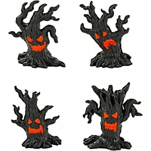 Tree Stump  Figurines Garden Miniatures, Spooky Halloween   Statue Ornament for Porch Patio Backyard Yard  Shelf Decor Accent, Black, DWW763