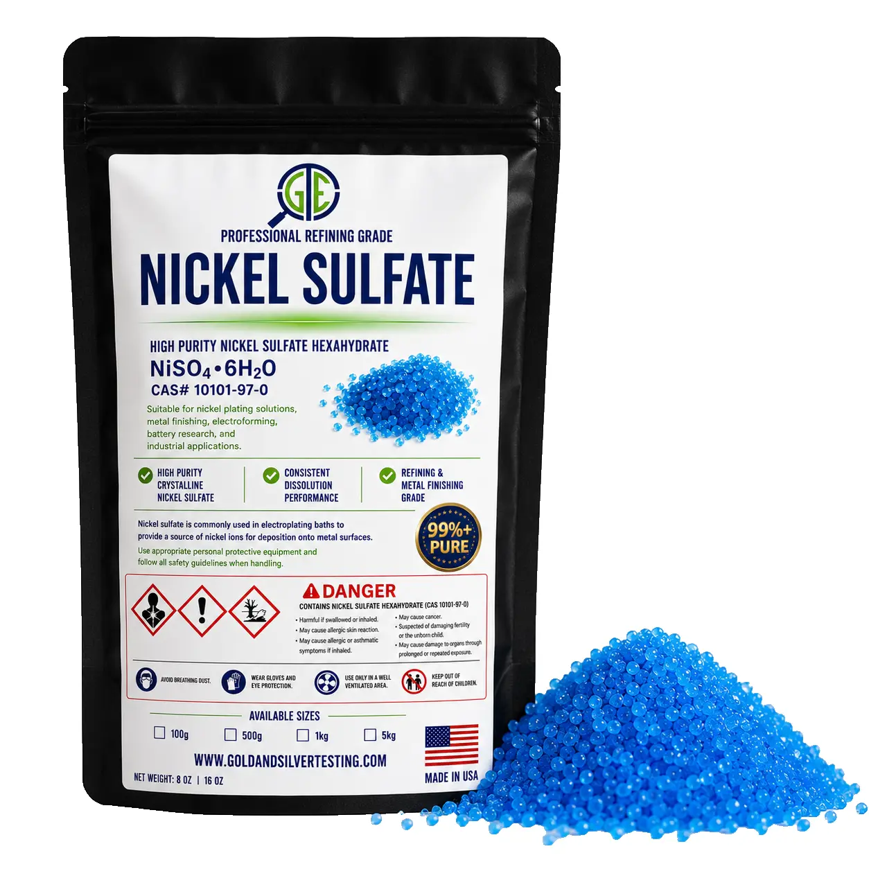 50g Crystalline Nickel (II) Sulfate Hexahydrate, 99+% Purity for DIY Jewelry Making Electroplating Applications