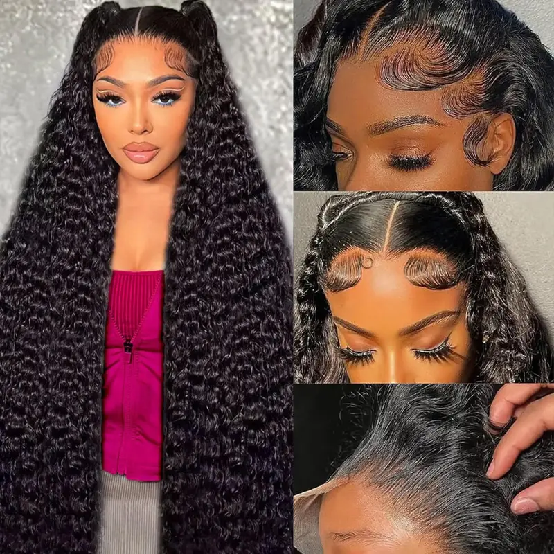 Curly Human Hair Wigs 13x6 HD Transparent Lace Front Wigs Human Hair For Women Pre Plucked 180% Density Deep Water Wave Lace Front Wig