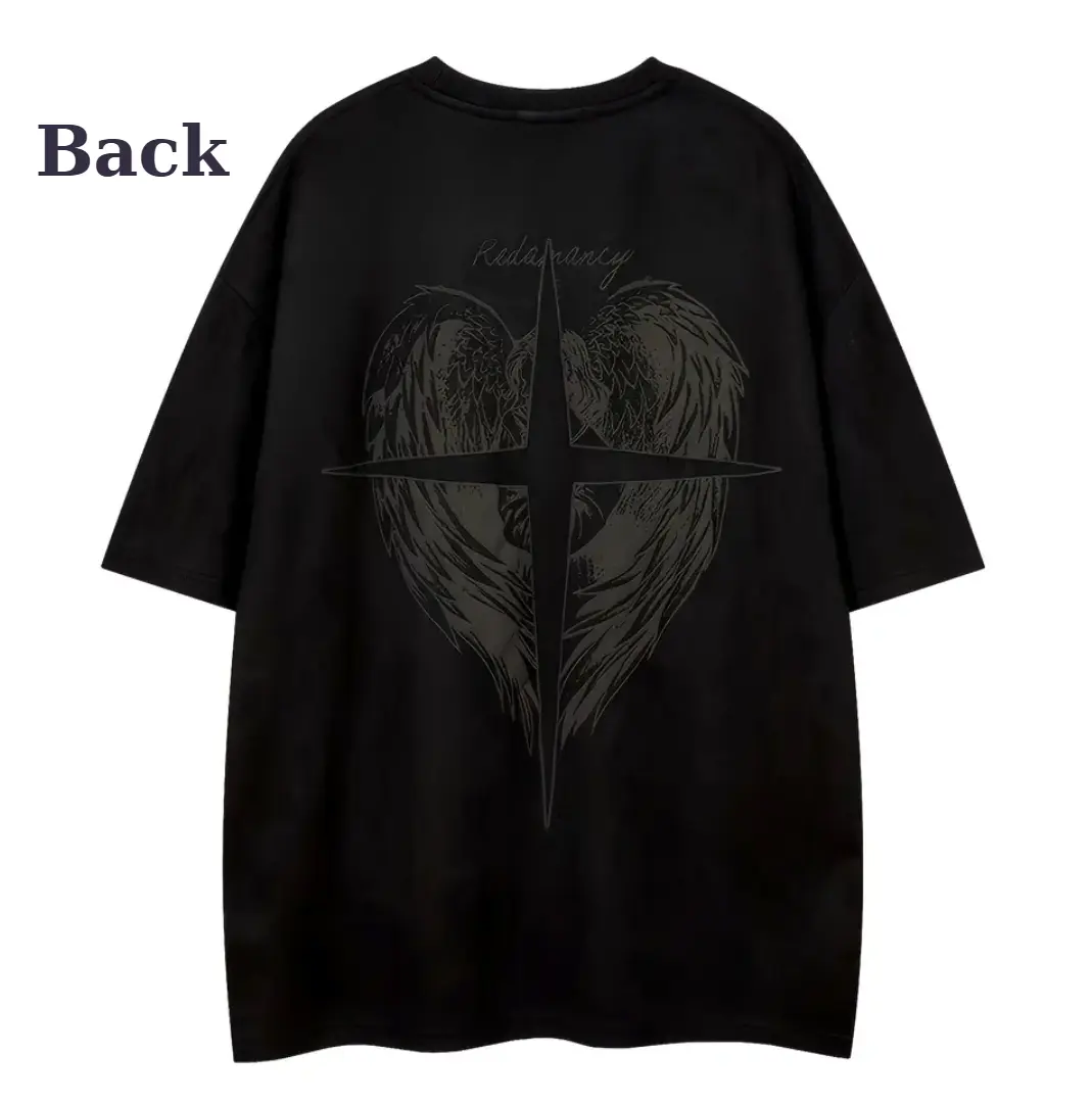 Y2K Gothic Angel Wing Heart Graphic Tee, 2000s Aesthetic Streetwear Shirt, Dark Vintage Grunge Top, Unisex Menswear Womenswear T-Shirt