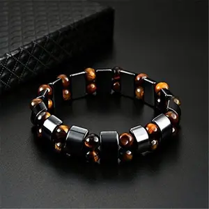 1pc Double Hematite Tiger Eye Bracelet, Men's and Women's Bracelets fashionable matching dainty gold nurse appreciation gift hand bracelet  men christmas pulseras  personalizadas elegant bangle bracelet set jesus chismo  sabracelets  bracelets bakelite