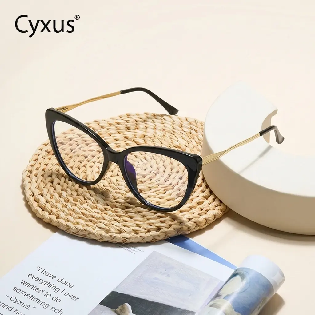 Cyxus Retro Cat-Eye Blue Light Blocking Glasses for Women, Durable TR90 Full Rim Frame with Metal Temples, Fashion Eyewear for Anti-Eyestrain Computer Use, Sturdy, Unisex, Ergonomic