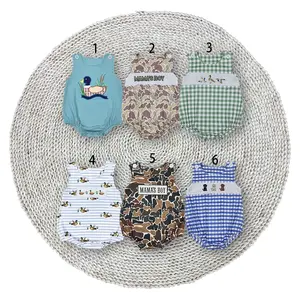 Baby Boys Mallard Ducks Embroidery Hunting Sleeveless Buttons Cotton Stretchy Soft Bubble Rompers