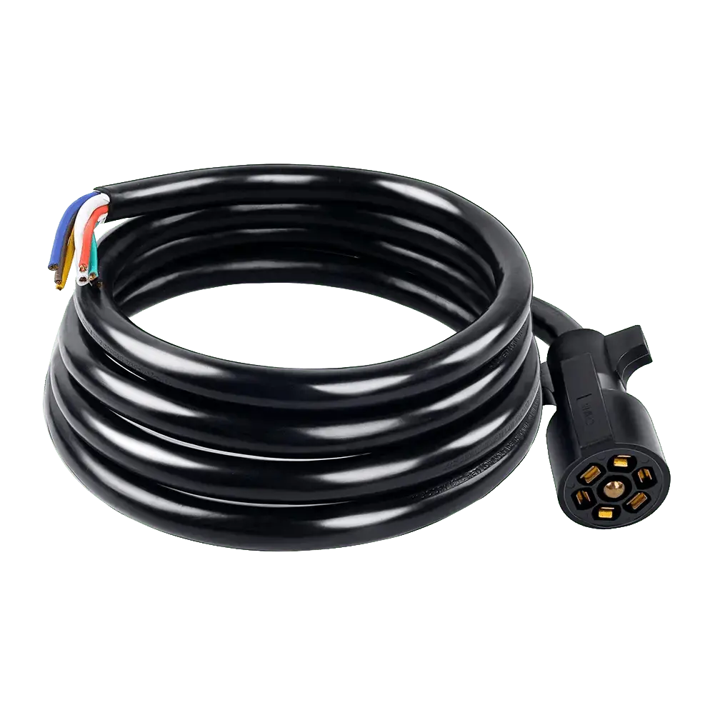 Nilight Wired 7-Way Trailer Plug Cable Accessory, 1x 8 ft Durable Heavy-Duty Inline Cord with 7 Color-Coded Wires & ABS Construction, Vehicle Connection for Campers