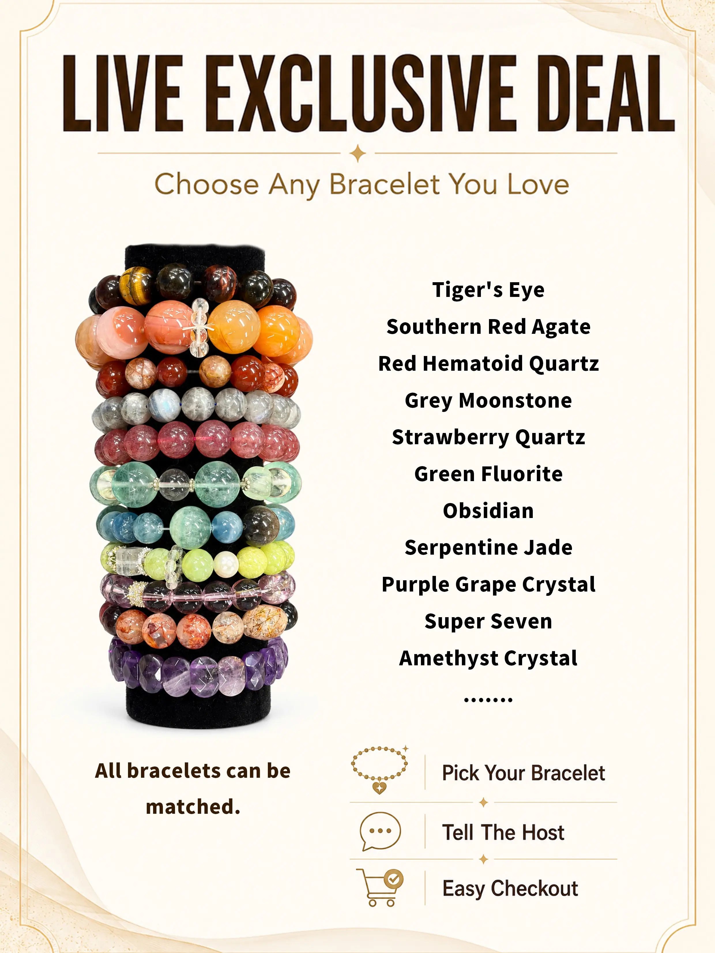 LUMAWU Live Exclusive Deal Unisex Fit Crystal Bracelets - Fashion Costume Jewelry Accessories, Choose Your Preferred Style