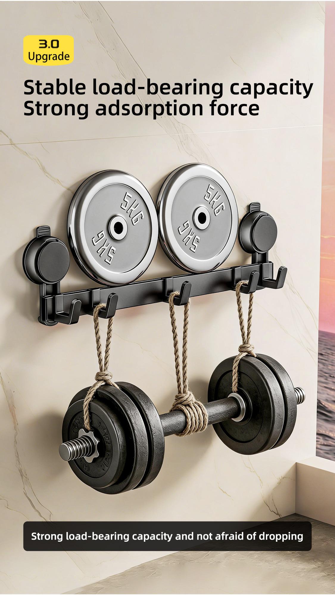 5 Hooks Suction Cup Hook Rack Heavy Duty No Drilling Bathroom Shower Door Black Rustproof Aluminum