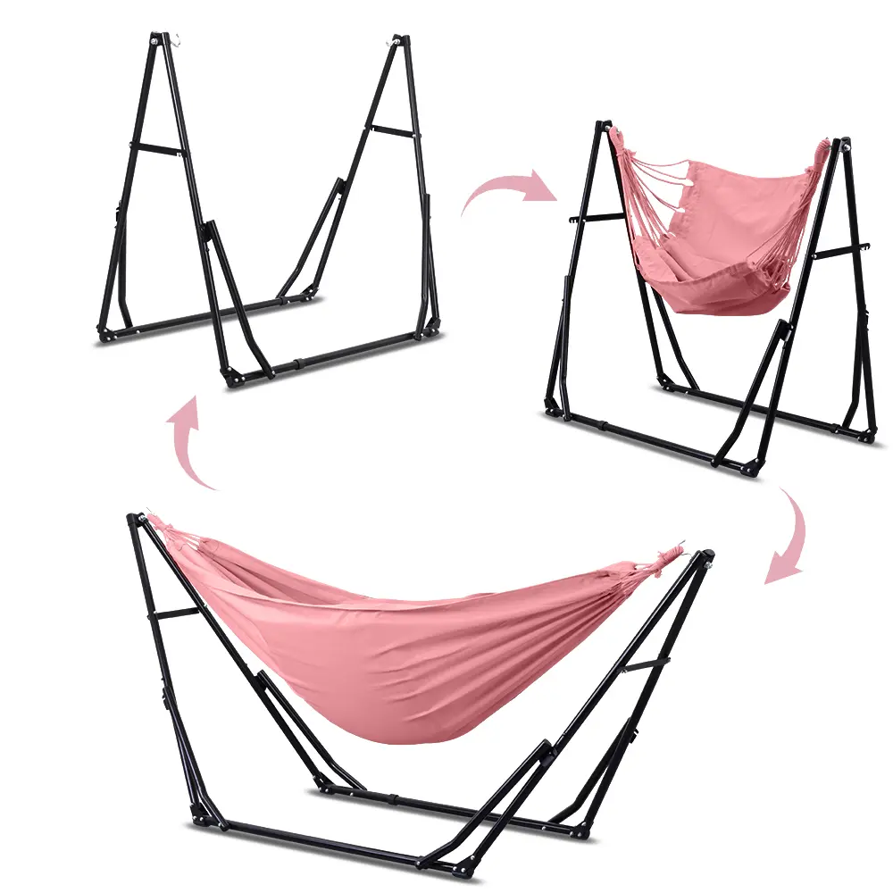 Ainfox 2-1 Hammock Double Fabric Hammock Chair with Stand Black Max 350 lbs Capacity for Hammock Camping Outdoor Lounge Modern Aesthetic Design Minimal Portable Compact Easy Setup