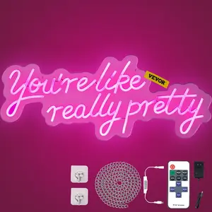 Pink LED Neon Sign Wall Mounted Lights - "You're Like Really Pretty" Decor, 27.5x12in Large Light with Remote Control, Power Adapter, for Party, Living Room