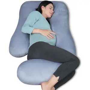 57 Inch U Shaped Full Body Pregnancy Maternity Pillow with Removable Cover, Support for Back Belly Legs Hips, Grey for Pregnant Women