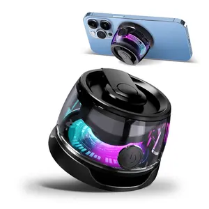 Yewrely Magnetic Bluetooth Speaker, Wireless Phone Stand Gaming Speaker, BT 5.2 for Metal Surface Magsafe Android, IPX5 Waterproof for Shower, Outdoor, Golf, Small Portable, RGB Light, Gift for Teens Audio Smartphone