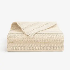 Cozytoon Cotton Knitted Throw Blanket - 100% Cotton Breathable All-Season Knit Throw Blankets for Bed and Couch - Made in Turkey