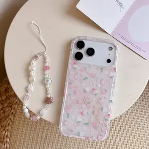 Sweet Flower Bow Strawberry iPhone Case Protector, New Apple iPhone 17 Pro Max Cover, Girl Heart Design, Full Protection Anti-Drop Shockproof
