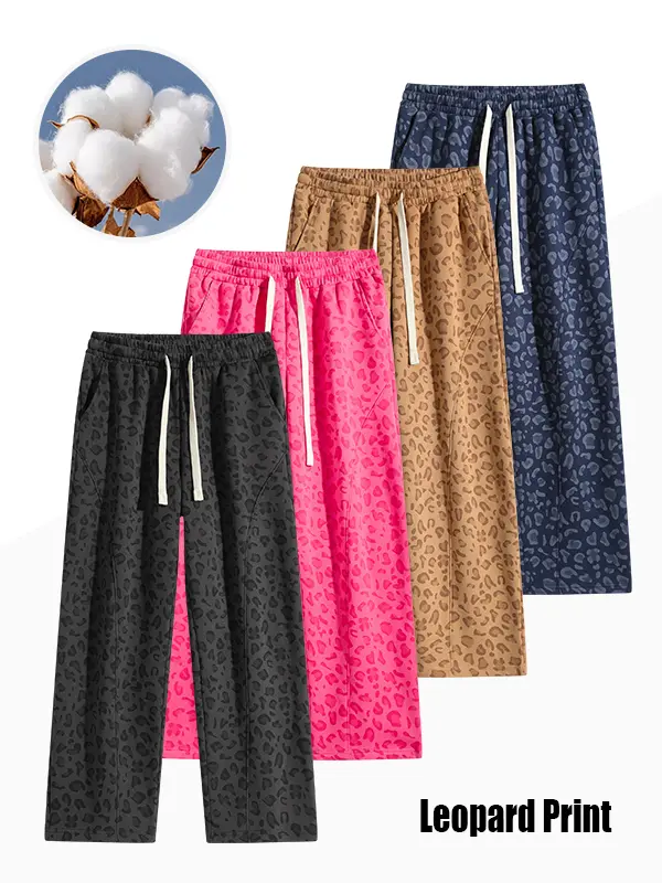 Men's loose wide leg sports pants are breathable and skin friendly, suitable for daily leisure activities. Leopard print pants