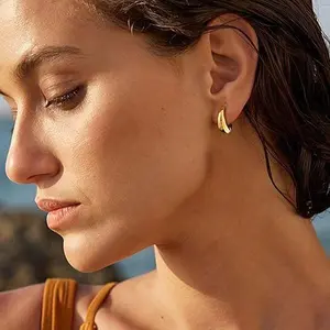 14K Gold Plated Chunky Teardrop Hoop Earrings for Women | S925 Sterling Silver Post Hypoallergenic Huggies | Trendy Lightweight Thick Gold Hoops Non-Tarnish Jewelry Gift 2026 Surgical Steel Stud Set Round aretes elegantes dainty daily wear