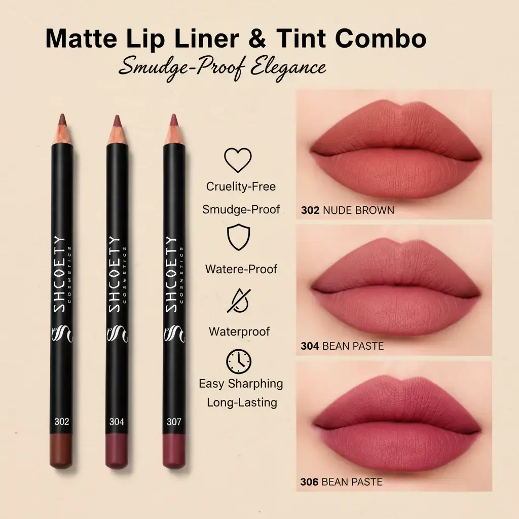 SHCOETY Cruelty-Free Double Ended Dual Tip Lip Liner & Tint Combo (10g) - Makeup, Alcohol-Free, Smudge-Proof, Easy-Sharpening, Non-Toxic, Lightweight, Blendable, All Day Lip Liner Stain for Adults, 24hr Waterproof Eyeliner