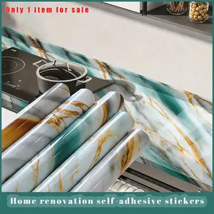 Marble Pattern Self Adhesive Wallpaper, Waterproof Oil Proof High Temperature Resistant Wall Sticker, Easy Peel and Stick Moisture Proof Decorative Film for Kitchen Bedroom Home Wall Renovation