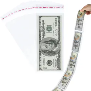 [New deal] - 100Pcs Cake Money Box Transparent Bag Clear Paper Money Currency Sleeves Self Sealing Money Bags