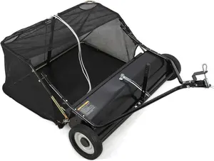 【Christmas Gift】Tow Behind Lawn Sweeper 48 Inch, Large Capacity Heavy Duty Leaf & Grass Collector with Adjustable Sweeping Height, Dumping Rope Design for Picking Up Debris and Grass