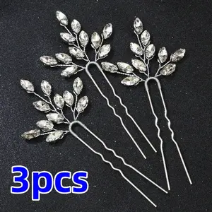 3 Pack Bridal Handmade Hairpin 3.9×1.96 Inch Silver Crystal Personalized Hairpin Head Piece Beauty & Personal Care