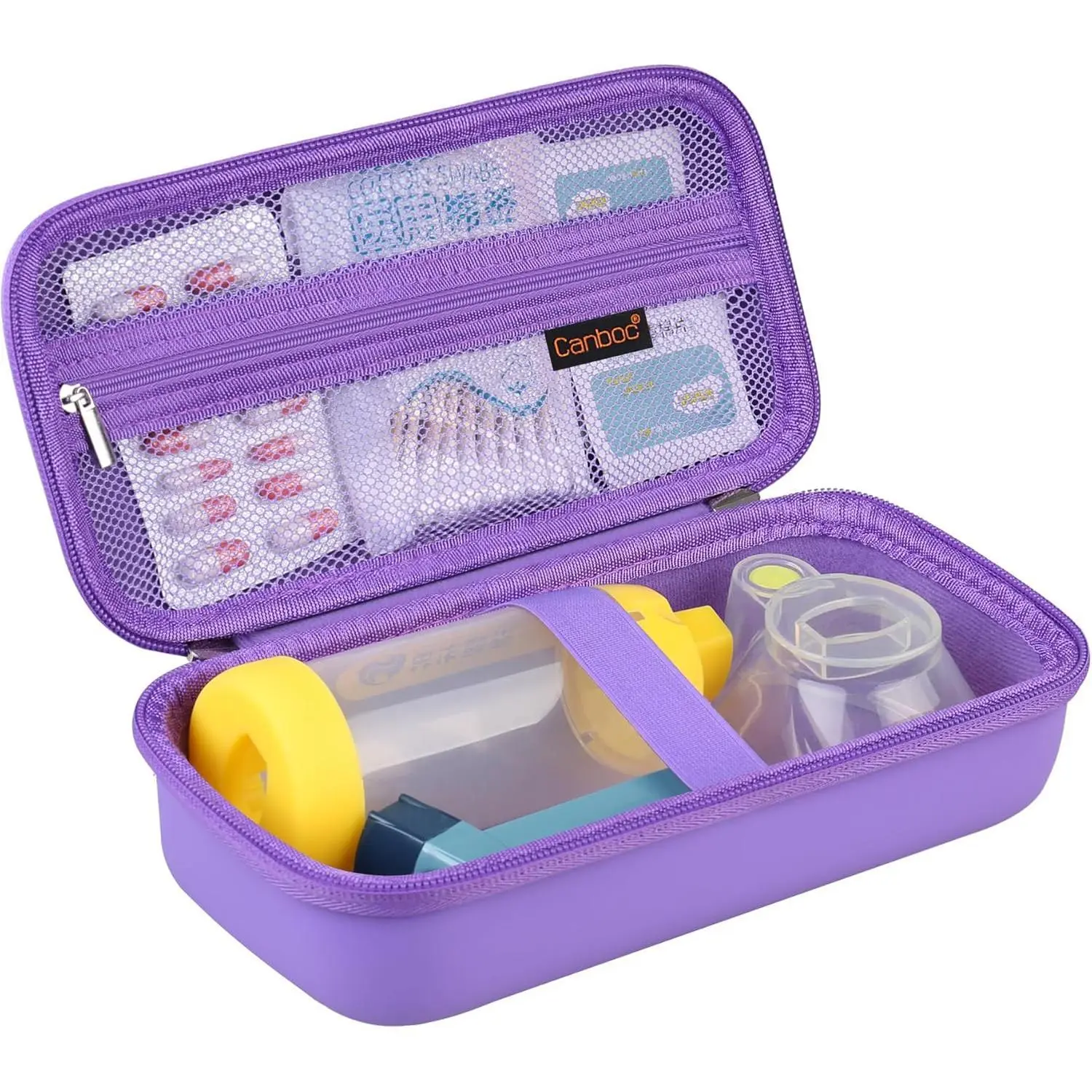 Hard Asthma Inhaler Carrying Case - Travel Friendly Kit with Mesh Pocket for Handheld Spacer, Masks, Medicine & Other Essentials, Purple Home Organizer Storage Bag