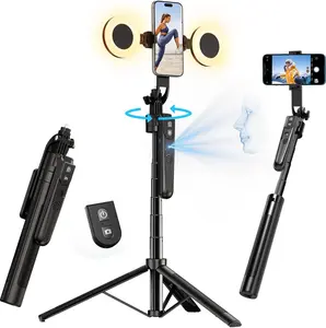 70.9" Auto Face Tracking Selfie Stick Tripod for Iphone with Light, No App, 360° Rotation Tripod That Follows Your Movement with Remote Control for Vlog/Live Stream/Video Recording yAyusi