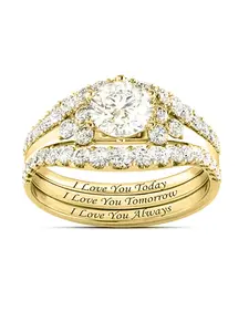3PC/Set Simple Classic Zircon couples Rings, Sparkling Zircon Inlay, Zircon Inlaid, Double Layered Ring, For Women All-match Engagement Wedding Promise Ring Ladies Jewelry, Fashion Rings, for Party Daily Decor as Anniversary Gift for Girlfriend