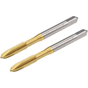 uxcell Spiral Point Plug Threading Tap M5 x 0.8 Thread, Ground Threads H2 3 Flutes, High Speed Steel HSS 6542, Titanium Coated, Metric Screw Taps Tapping Bit for Thread Repair, 2pcs