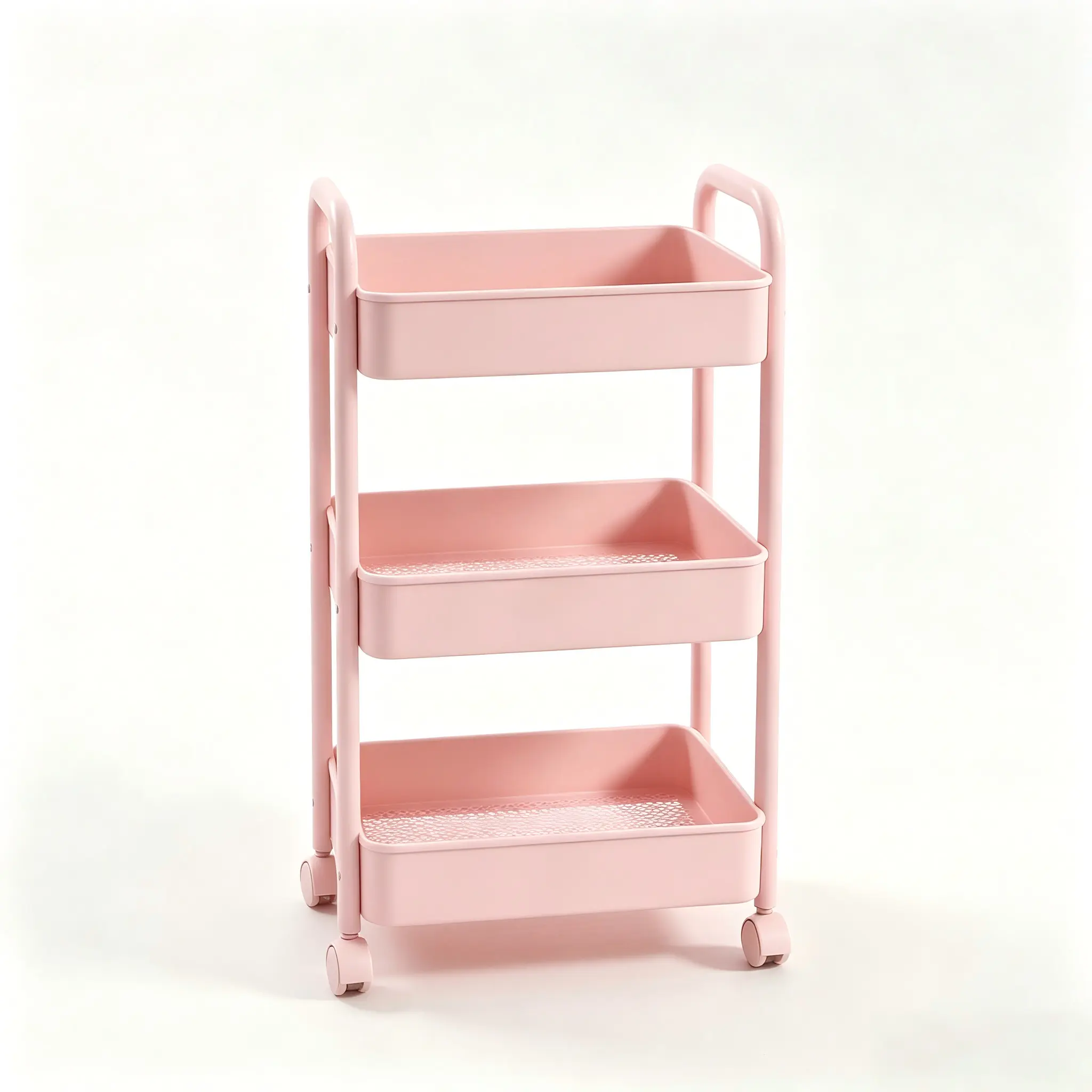 Pink 3-Tier Rolling Storage Cart with Lockable Wheels & Side Handles, Multi-Purpose Utility Organizer Trolley for Bathroom, Kitchen, Makeup, Bedroom, Office Salon Storage