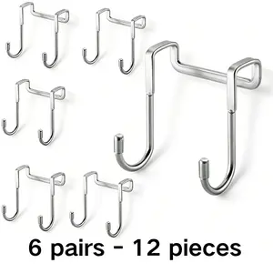 Stainless Steel Double S-Hooks, Pack of 6 (12 hooks total) – Durable metal hooks for home organization, rust-resistant wall hooks, storage hooks
