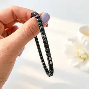 3/4/5mm Black Moissanite Tennis Bracelet Full Diamond Hiphop Bracelets for Women Men, Iced Out Luxury Jewelry Trend