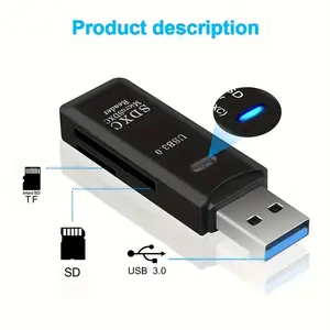 2-in-1 Mini USB 3.0 Card Reader - Adapter for SD/Micro SD/TF memory cards for PCs and laptops, compatible with flash drives