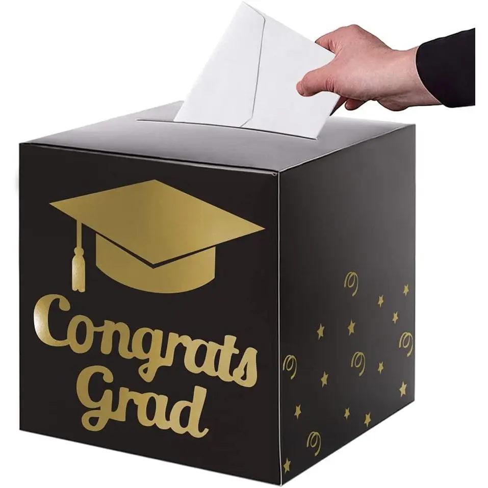 Graduation Card Box Holder, Foldable Cardboard Graduation Card Box, Congrats Grad Keepsake Box, Stylish Party Decorations for Graduation Ceremony, Grad Parties, Classroom & Home Celebration Supplies for Grads