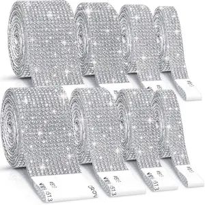 8 Rolls Rhinestone Ribbons Silver Self Adhesive 8 Yard Bling Crystal Diamond Sticker for Car DIY Crafts Wedding Decoration
