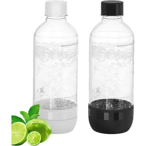 Reusable BPA Free 1 Litre Carbonating Bottles, 2 Pack Replacement Sparkling Water Bottles for Soda Machine, Black (1L) & White (1L)