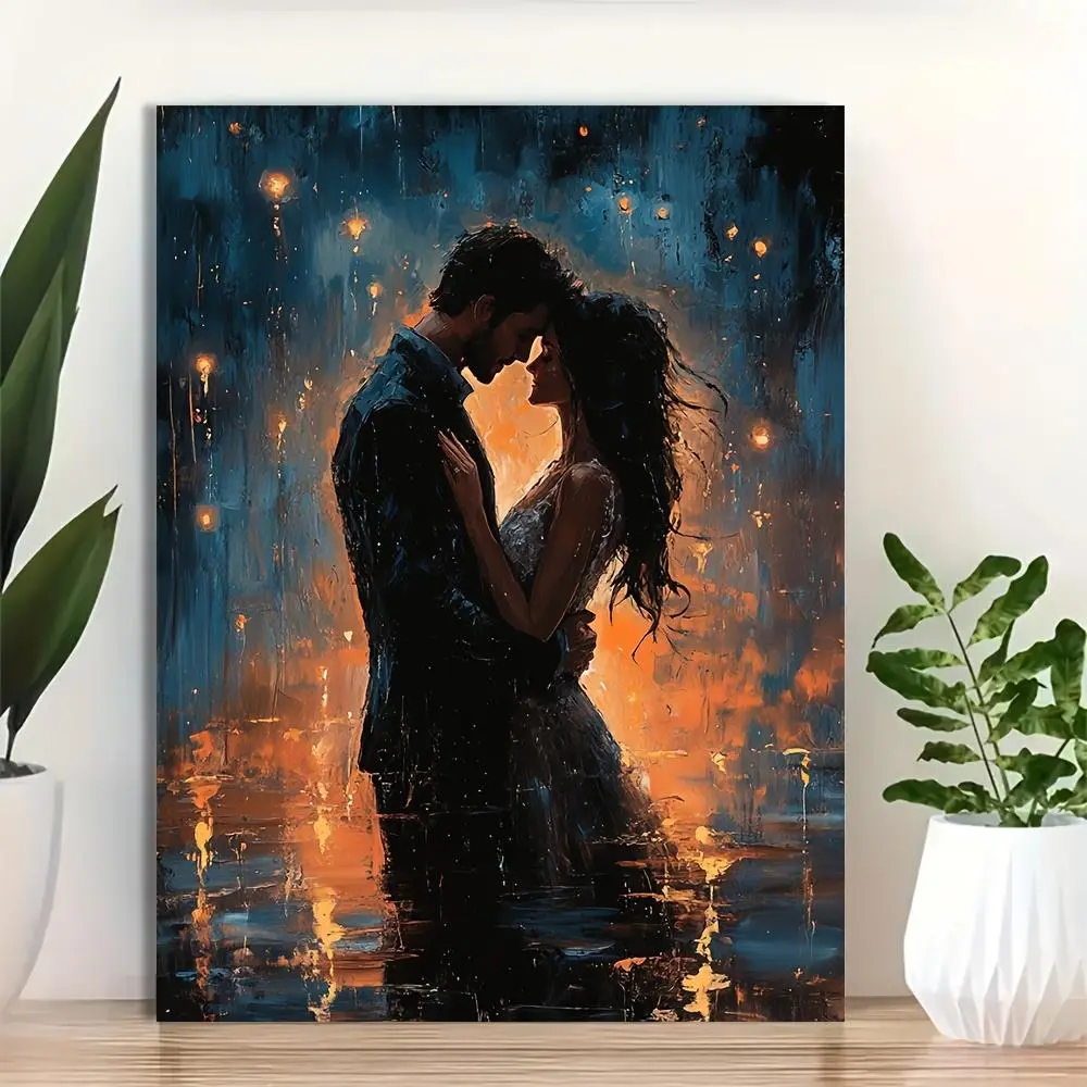 1pc, [2D Flat] with Frame, 12x16inch Romantic Wedding Couple Embrace Canvas Wall Art Elegant Hangable Artwork for Bedroom, Living Room, or Wedding Gift Decor, 2D Flat, Perfect for Room Decor	