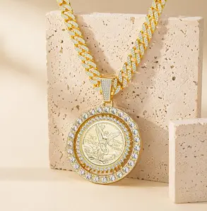 Mexican 50 Pesos 14K Gold Plated Centenario Pendant Necklace, Vintage Cuban Link Chain 20 Inch - Unisex Religious Symbol Jewelry, Zinc Alloy Luxurious Gold Finish Gift for Men Women,freak gifts for her,Father'sDay Gift
