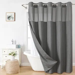 Nexapick Waffle Weave Shower Curtain with Liner - 100% Opaque Fabric, Water Repellent, Washable, Light Filtering, Minimalist Traditional Metal-Accent Modern Privacy Bathroom Curtain, Shower Curtain Liner