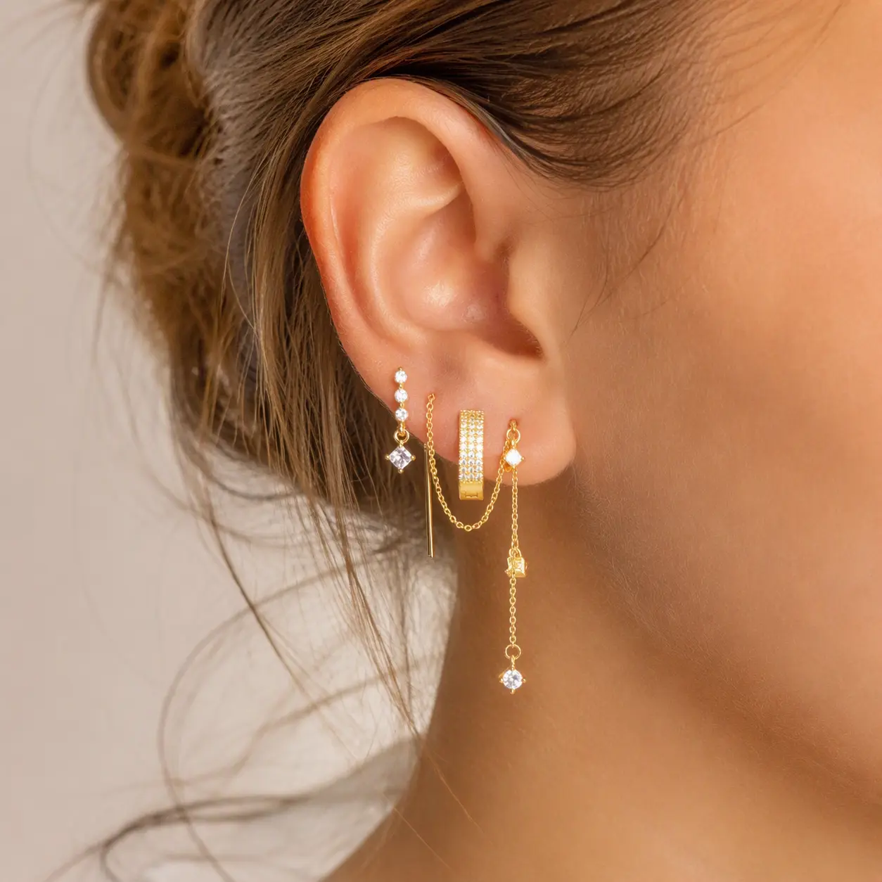 3Pairs Dangle Earrings for Women Trendy, Dainty 14K Gold Plated Chain Earrings for Womens Simple Threader Earrings Non Tarnish Hypoallergenic Long Drop Earrings Jewelry Set for Women Gifts