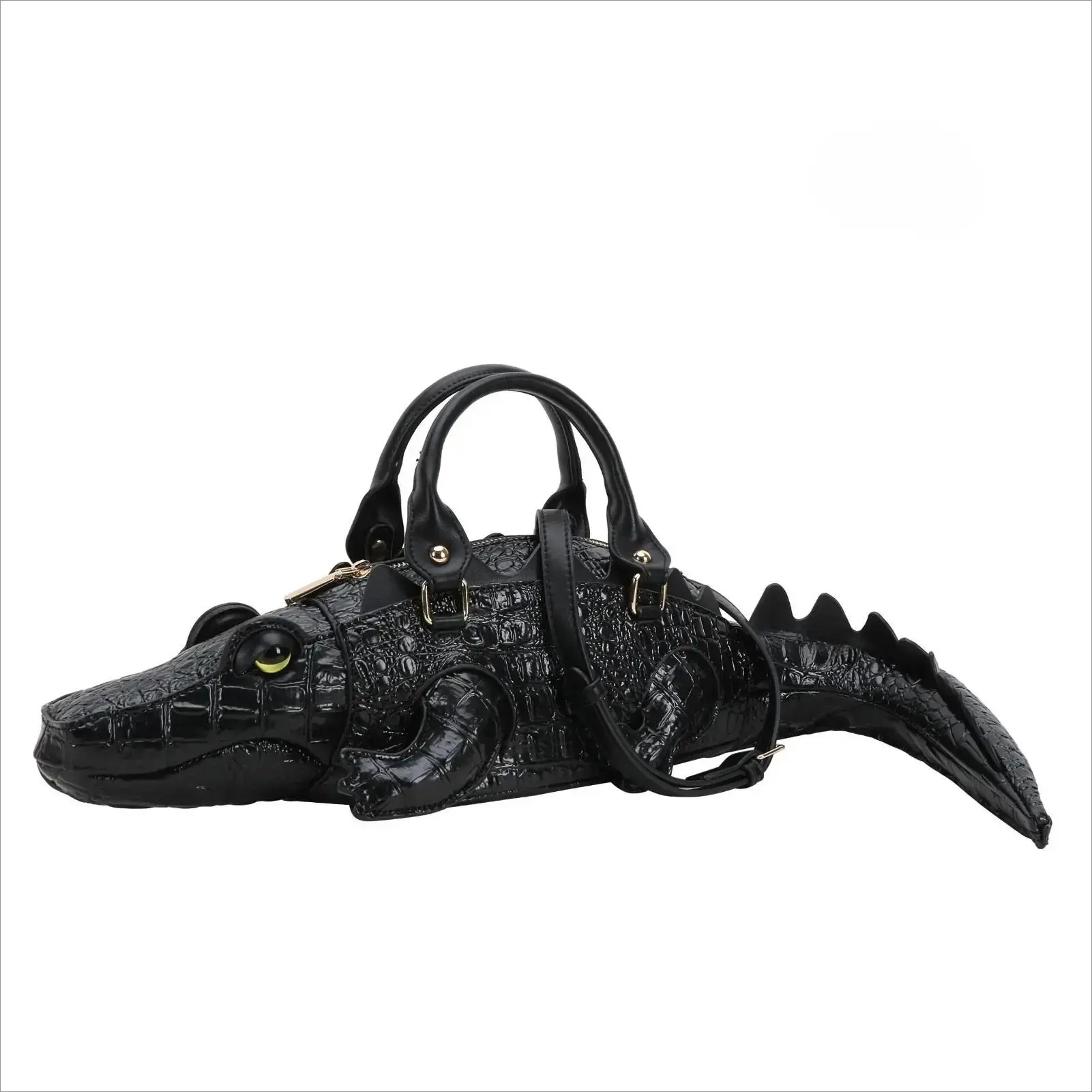 Women's Crossbody Bag, Funky 3D Crocodile Animal Form PU Leather Handbag with Top Handles for Casual Daily Use & Festivals, 19 x 5 x 4.5 Inch