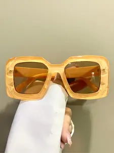 Unisex Simple Style Plain Color Sunglasses, Trendy Casual Rectangle Frame Sunglasses for Everyday Use, Fashion Accessories for Outdoor Activities