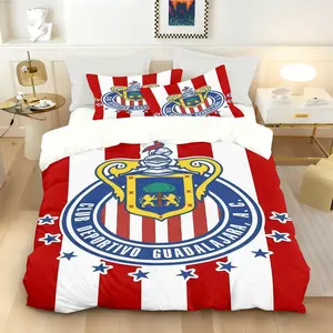 Chivas de Guadalajara Bedding Set (2/3-Piece, 1 Duvet Cover + 1-2 Pillowcases, No Comforter or Pillow Inserts), Team Crest & Red-White Stripe Print, Soft Microfiber, Soccer Fan Bedroom Decor, Ideal Gift for Supporters