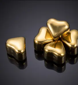 Custom Reusable Gold Heart Shaped Stainless Steel Ice Cubes Wine Whiskey Chilling Stones