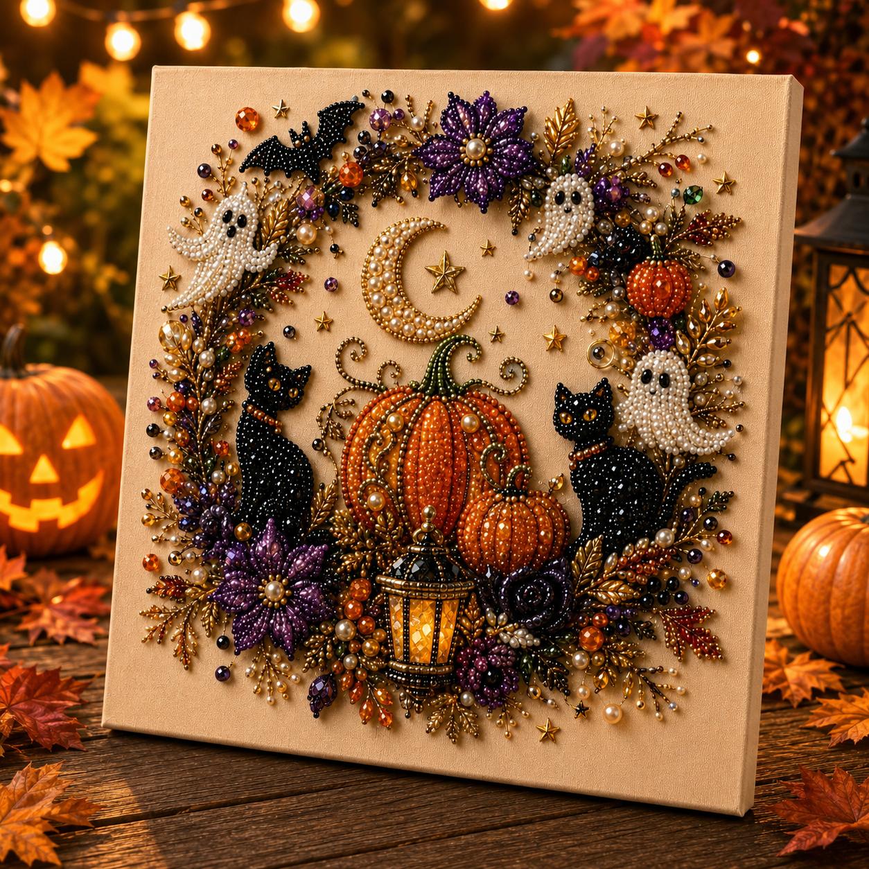 Small Size No light Spooky Cute Ghost 8inx8in Themed Pearl 3D Diamond Painting DIY Kit, Multipurpose Fall Season Handicraft Set, Beautiful Wall Art Furnishing Accessory for Household Indoor Decoration & Holiday Party Present Small Size No light Spooky Cute Ghost 8inx8in Themed Pearl 3D Diamond Painting DIY Kit, Multipurpose Fall Season Handicraft Set, Beautiful Wall Art Furnishing Accessory for Household Indoor Decoration & Holiday Party Present