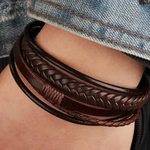 Men's Layered Braided Detail Magnetic String Bracelet  Leather for Daily Decoration men boyfriend valentine
