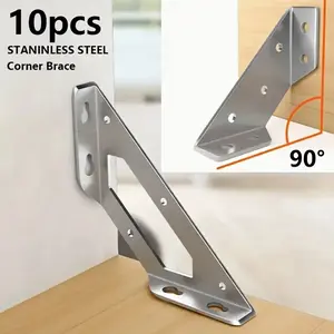 10 Heavy-Duty Stainless Steel Corner Brackets with Screws, Durable Stainless Steel, Multi-Functional Safety Cabinet and Shelf Mounting, 90° Corner Support, Easy Installation for Furniture and Wooden Frames, Suitable for Furniture and Wooden Frames
