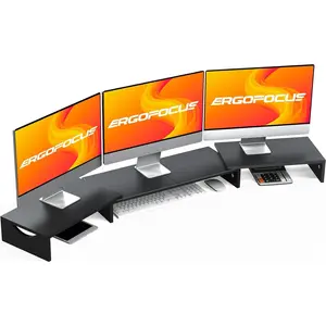 Extra-Long Triple Monitor Stand Riser, Adjustable Length and Angle for 1–3 Monitors, 3-Shelf Monitor Stand for Desk