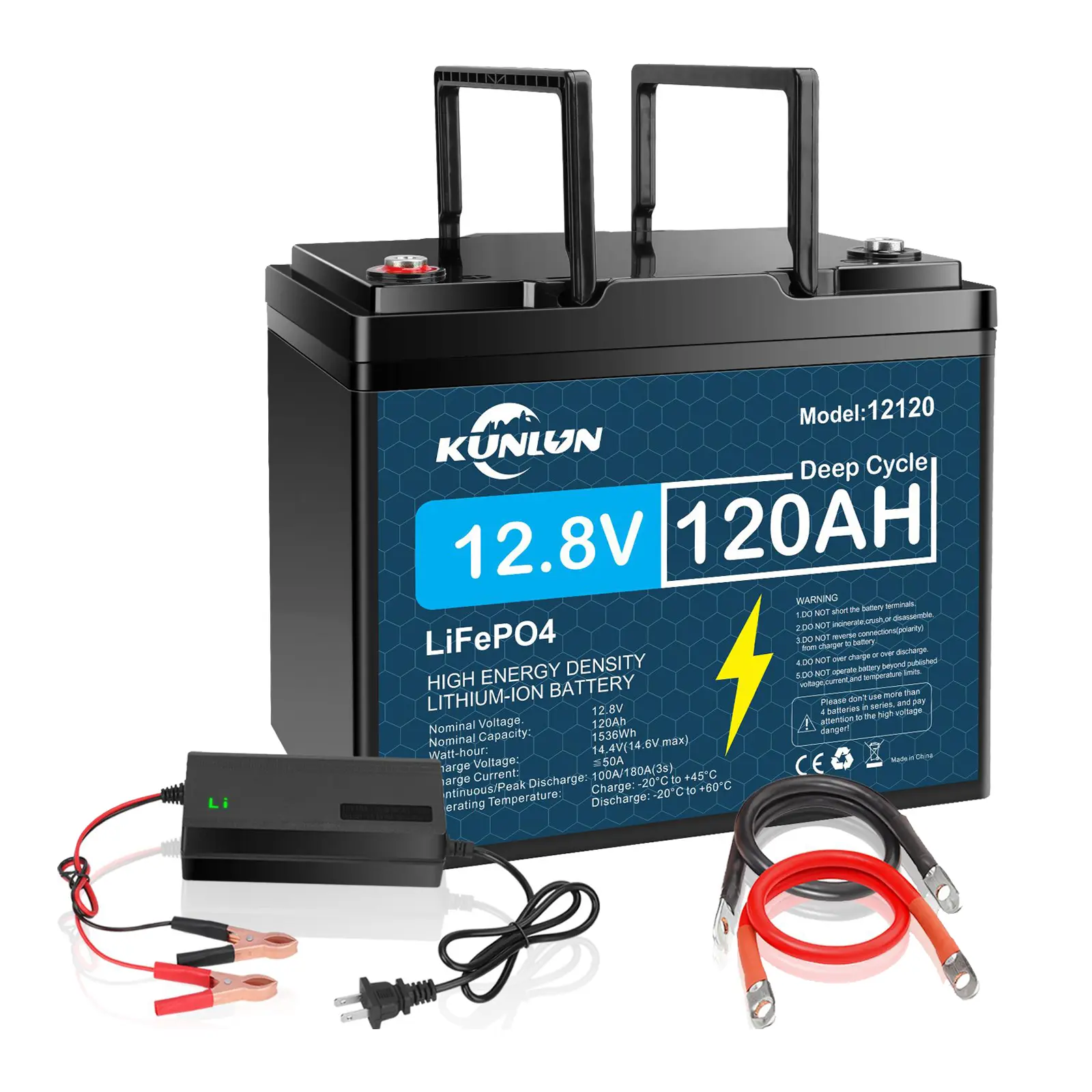 12V 120Ah Lithium LiFePO4 RV Battery, Max. 15000 Deep Cycle Lithium Iron Phosphate Rechargeable Battery Perfect for Camper, Van, Travel, Trailer, Trolling Motor Camping Accessories fishing gifts men