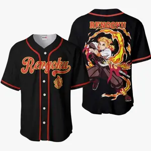Anime Kyojuro Rengoku Baseball Jersey, Cartoon Jersey, Retro Trendy Anime Jersey Shirt, Stylish Jersey Outfit, Unisex Anime Shirt, Ideal Gift for Anime Lovers, movie Streetwear, Top Menswear